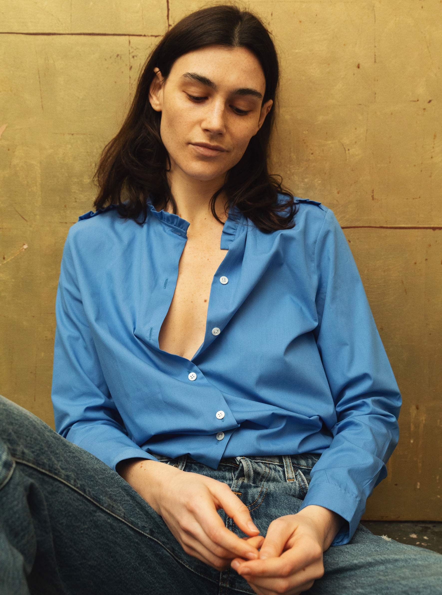 W3773f6　▼MARIE MAROT マリマロ IENA イエナ 購入▼　18SS コットン MARY チュニックシャツ ストライプ スキッパーシャツ ロング 春夏 Women\u0027s ruffled shirt - oversized straight cut Marie Marot